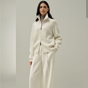 Lilysilk Ribbed-Knit Turtleneck Zip Cardigan